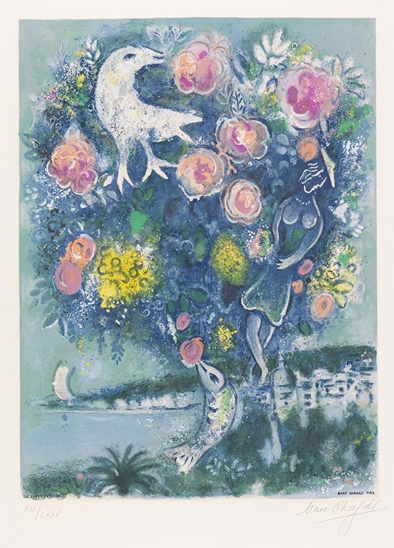 Marc Chagall | La baie des anges au bouquet de roses (1967) | MutualArt