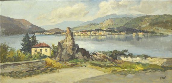 Village méditerranéen au bord d'un lac by Luigi Cergoli