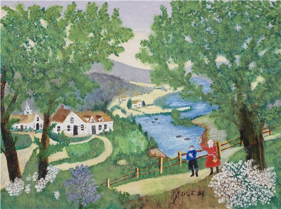 Lilacs by Grandma Moses, 1957, Painted in 1957