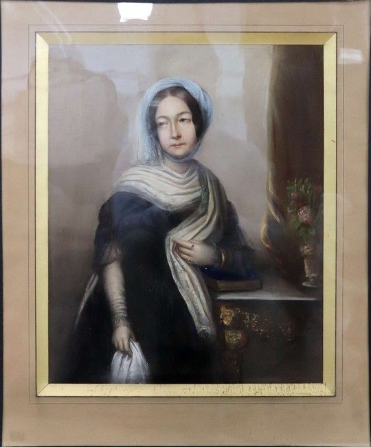 Artwork by Amélie Desnoyer, Portrait de Femme au châle Pastel signé et daté 1847 en bas à gauche, Made of pastel