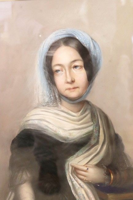 Artwork by Amélie Desnoyer, Portrait de Femme au châle Pastel signé et daté 1847 en bas à gauche, Made of pastel