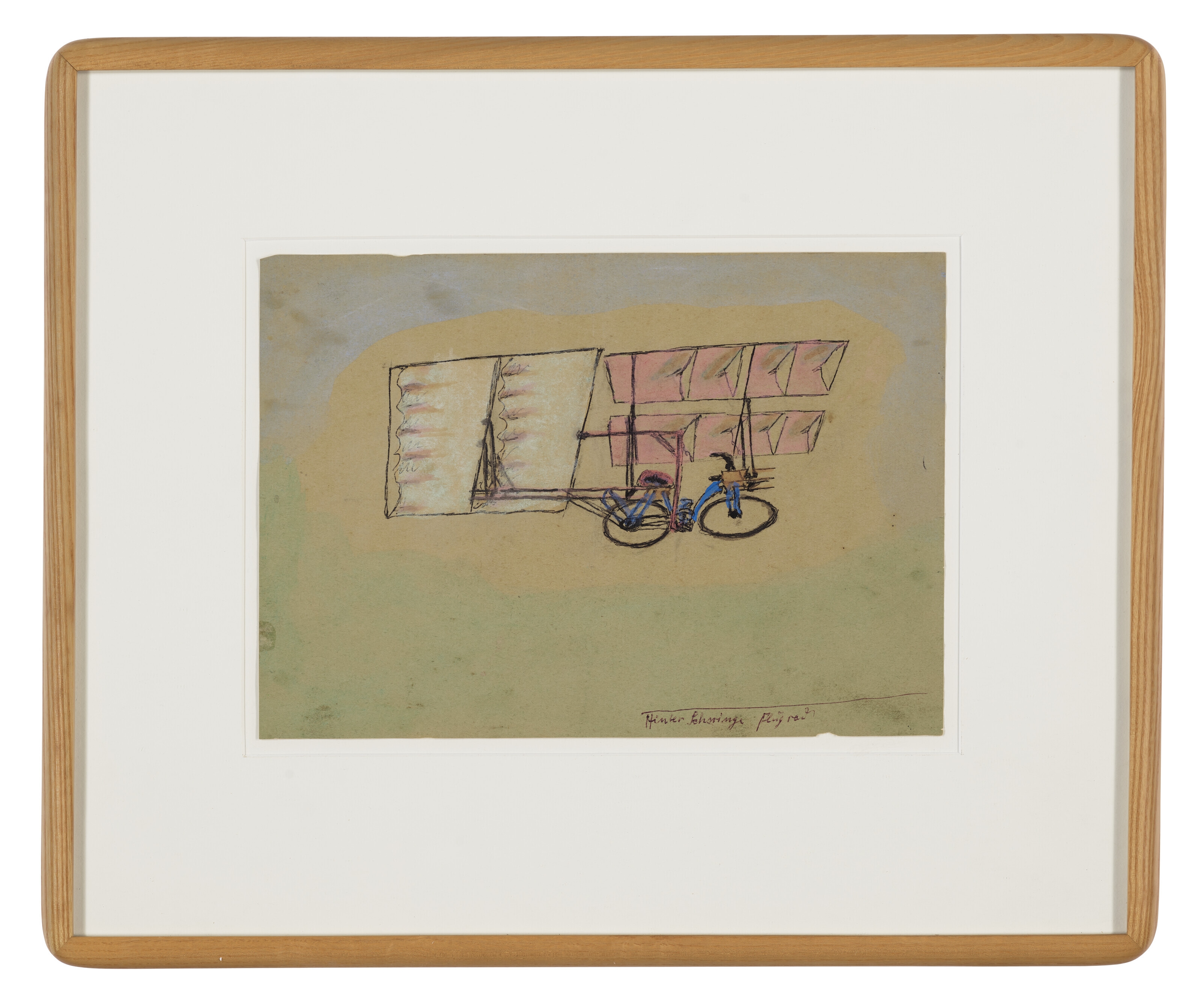 Artwork by Gustav Mesmer, Untitled (Three Flying Machines), Made of ink and watercolor on brown paper