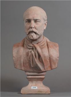 318- Joseph MEZZARA Buste d'homme en terre cuite signé au dos H : 34 cm - Joseph Mezzara