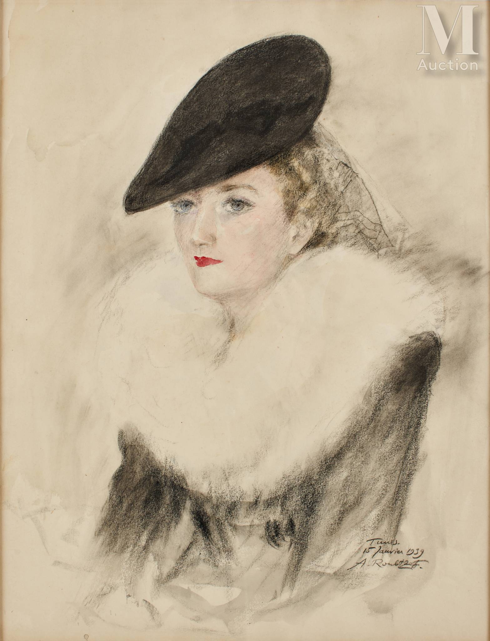 Alexandre Roubtzoff | Portrait d’une élégante au chapeau (1939) | MutualArt