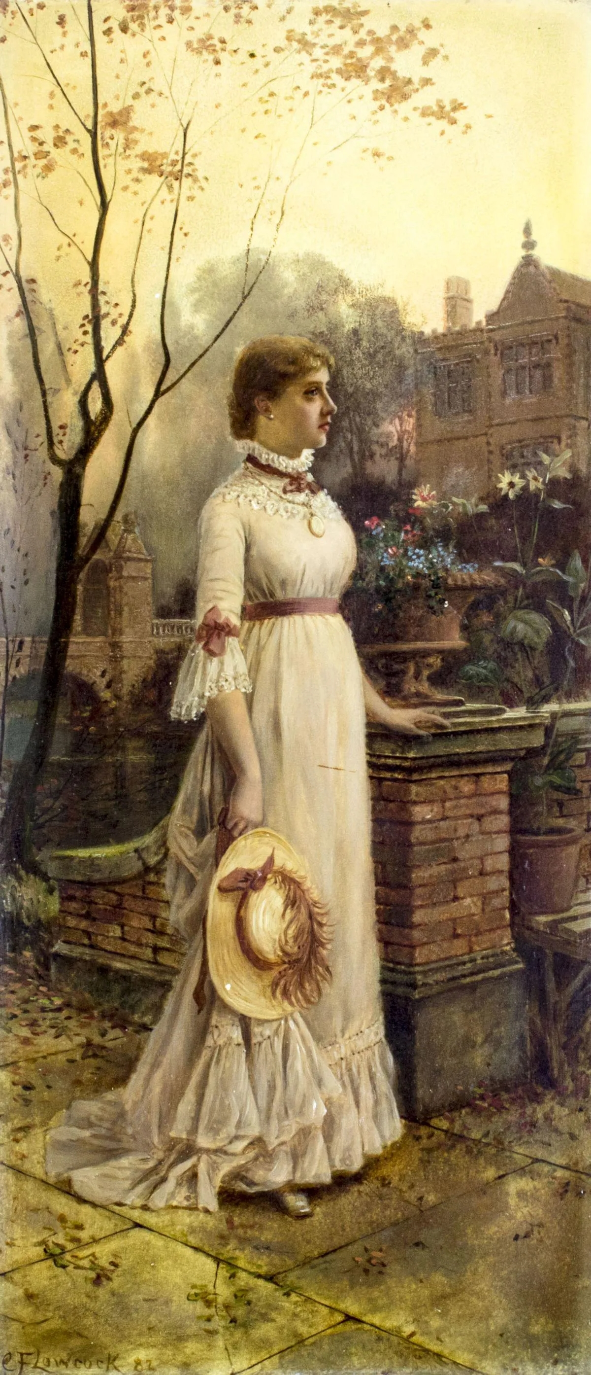 Artwork by Charles Frederick Lowcock, Lady with Hat, Made of oil on board