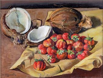 Natura morta con noci di cocco e fragole - Mario Maserati
