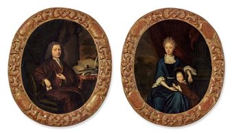 Portrait of a woman and child; Portrait of a gentleman holding a letter - Hendrik de Valk