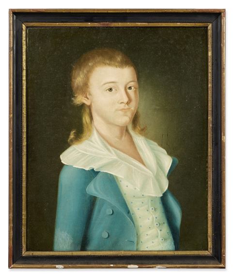 Portrait of a Young Boy in a Blue Jacket by American School, 18th Century