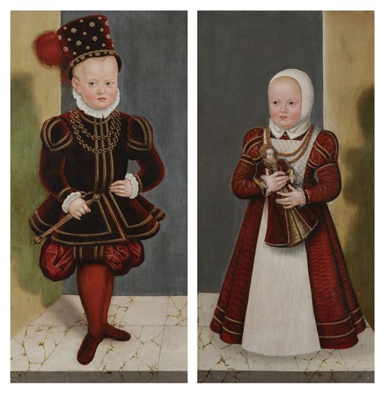 Portrait of Prince Christian I of Saxony (1560-1591), full-length; and Portrait of Princess Marie of Saxony (1562-1566), full-length by Lucas Cranach the Younger, 1564
