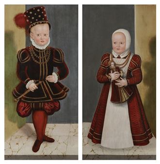 Portrait of Prince Christian I of Saxony (1560-1591), full-length; and Portrait of Princess Marie of Saxony (1562-1566), full-length - Lucas Cranach the Younger