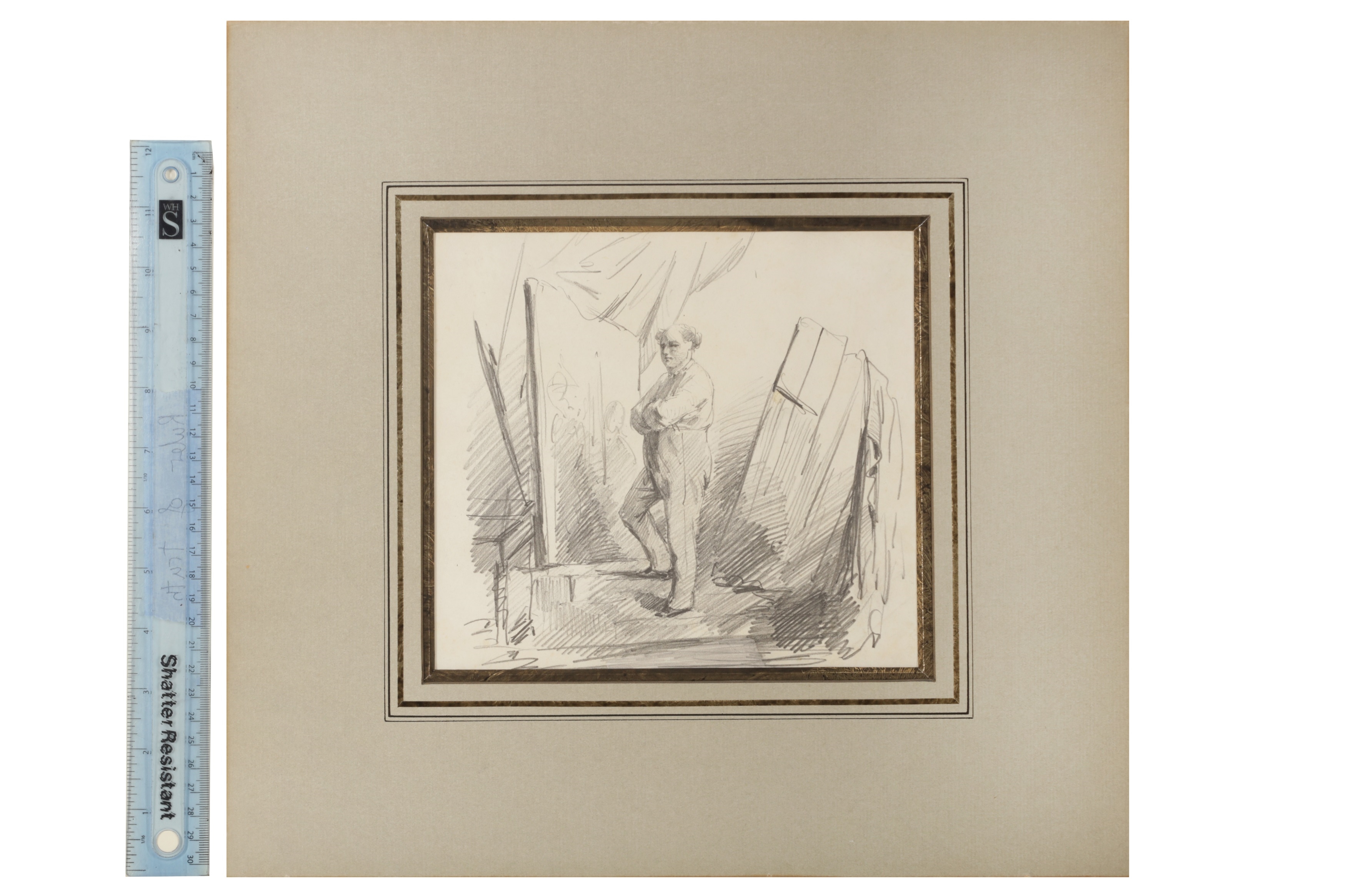 Artwork by Henry Monnier, An artist in his studio, Made of pencil on paper
