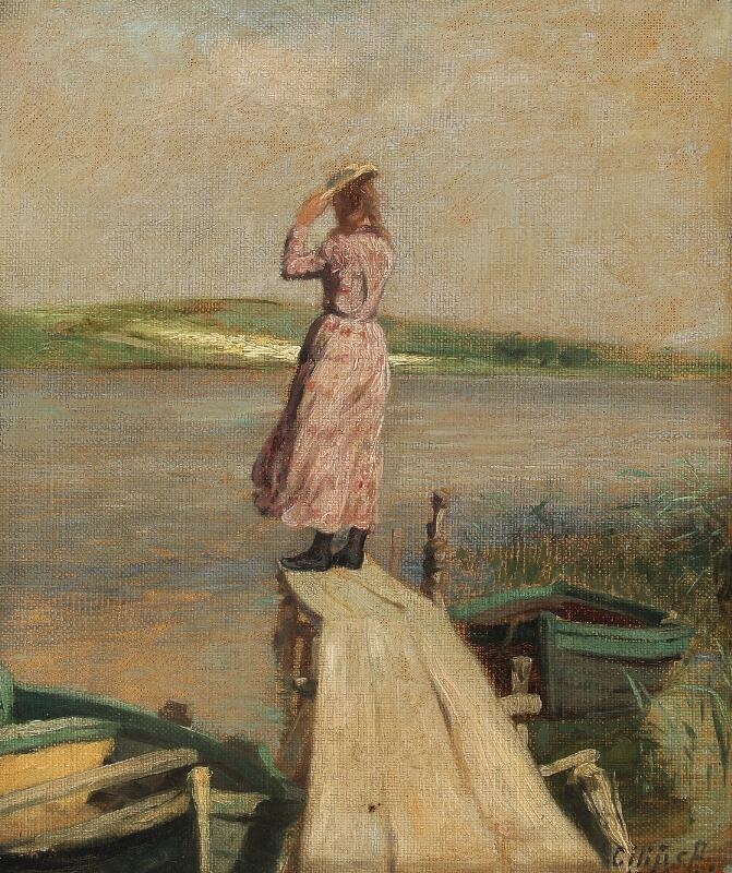 Artwork by Cilius Andersen, A young woman on a wooden pier, Made of Oil on canvas