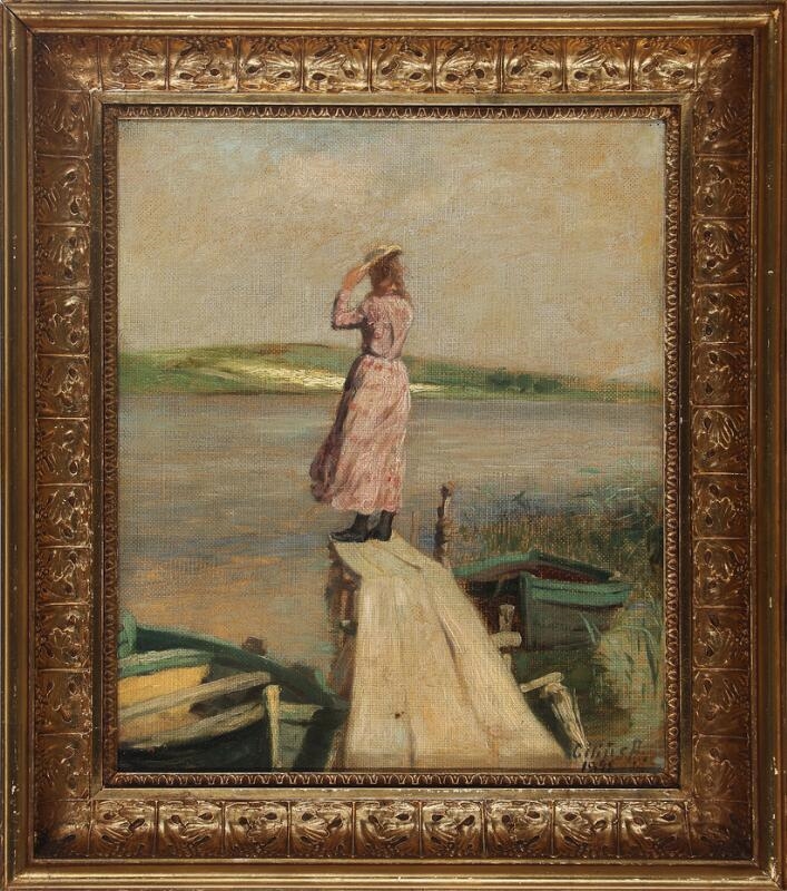 Artwork by Cilius Andersen, A young woman on a wooden pier, Made of Oil on canvas