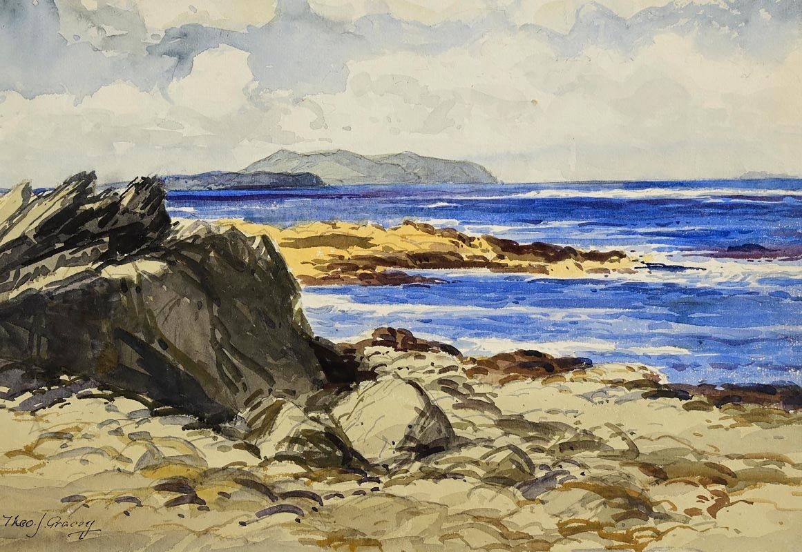 Artwork by Theodore James Gracey, Rocky Foreshore, West of Ireland, Made of watercolour