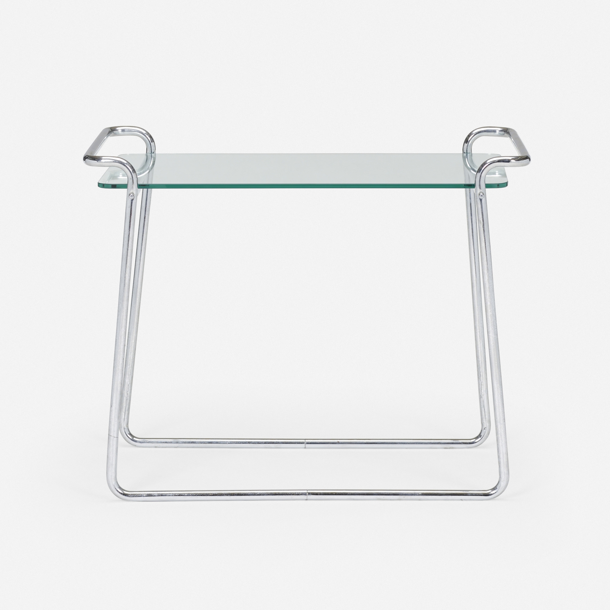 Artwork by Emile Guyot, Occasional table, model B152, Made of chrome plated steel, glass