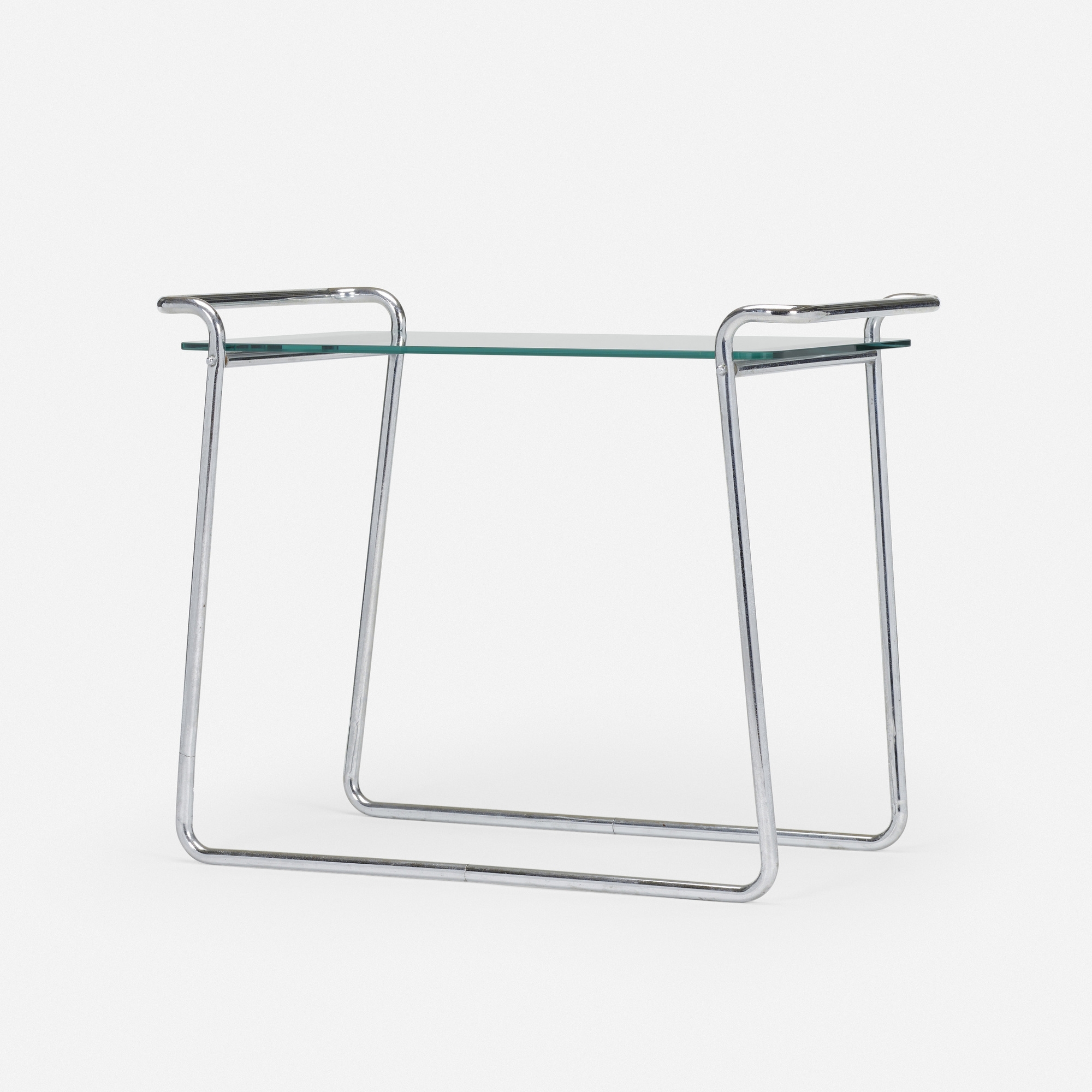 Artwork by Emile Guyot, Occasional table, model B152, Made of chrome plated steel, glass
