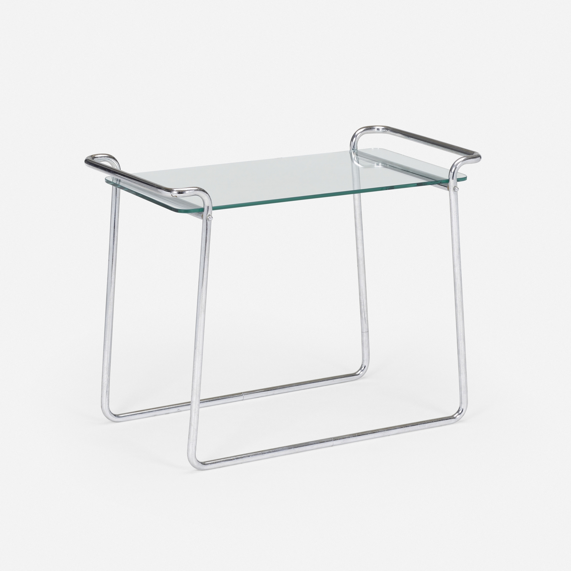 Artwork by Emile Guyot, Occasional table, model B152, Made of chrome plated steel, glass