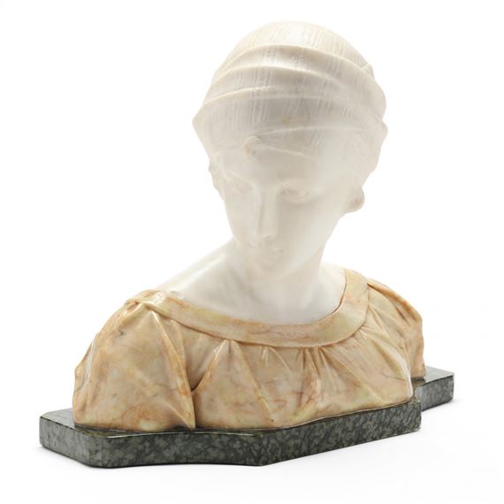 Marble Bust of a Woman with Turban by Gugliemo Pugi, Circa 1900