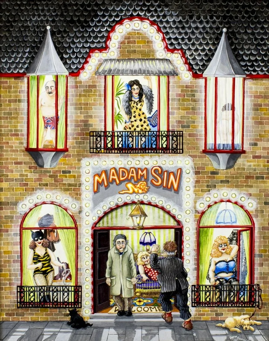 Artwork by Lynn Bennet, Brothel Madam Sin, Made of acrylic on board