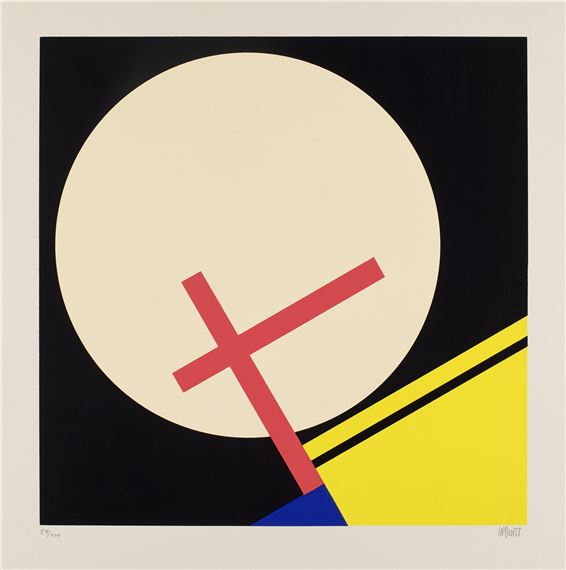 Helle Scheibe und rotes Kreuz by Walter Dexel, 1969