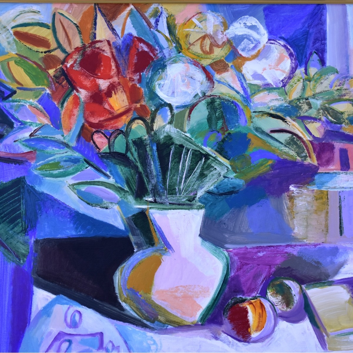 Artwork by Boris Geldman, Still Life Flowers on a Table Top, Made of Acrylic on Canvas