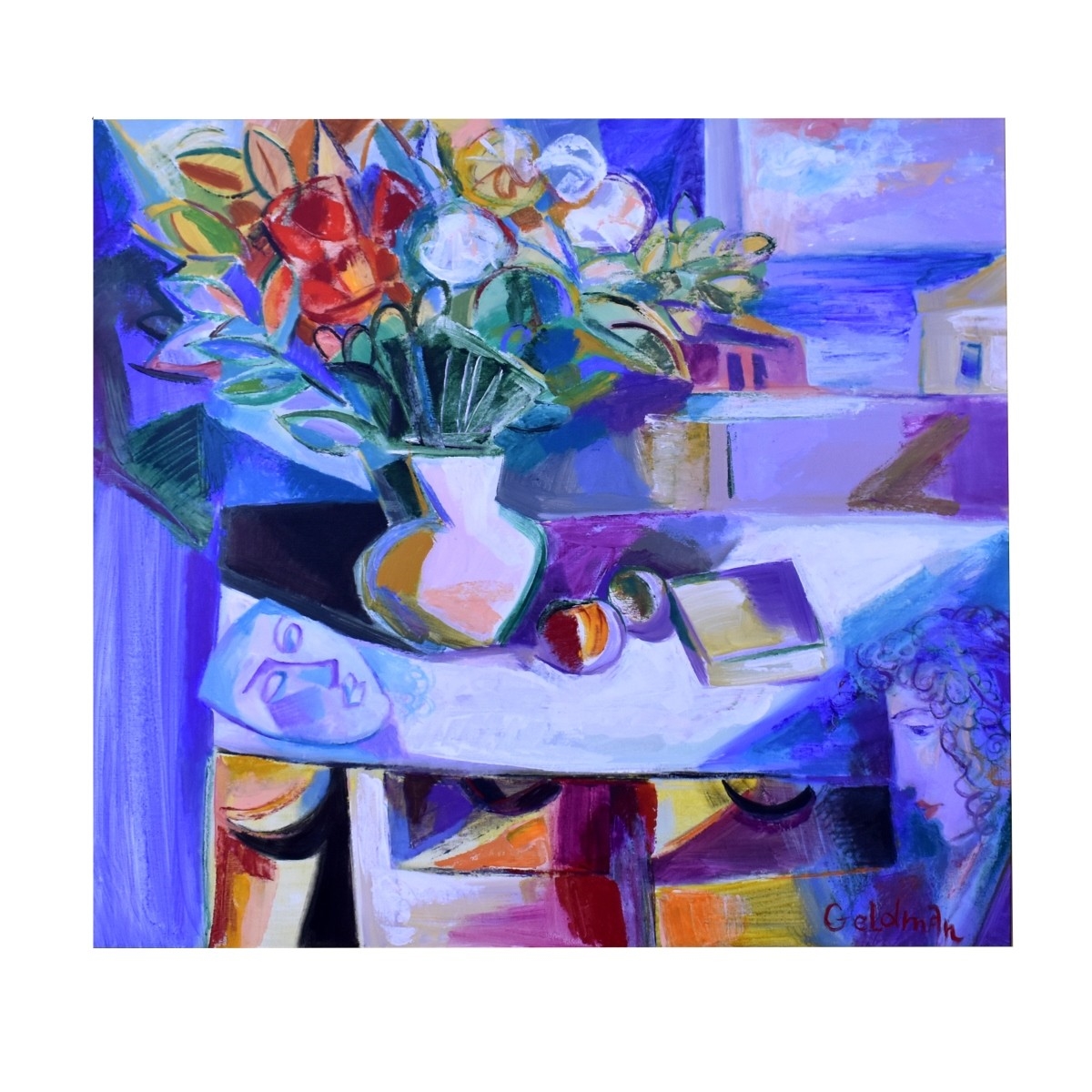 Artwork by Boris Geldman, Still Life Flowers on a Table Top, Made of Acrylic on Canvas