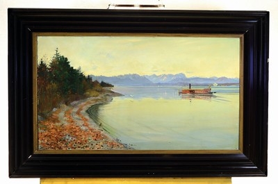 August Roeseler | bavarian lake in the alps with excursion steamer ...