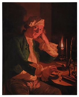 A scientist seated at a desk by candlelight - Anna Dorothea Therbusch