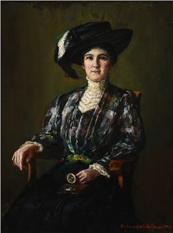 Portrait of a Seated Middle Age Woman Wearing a Plumed Hat - Gustave Adolph Hoffman