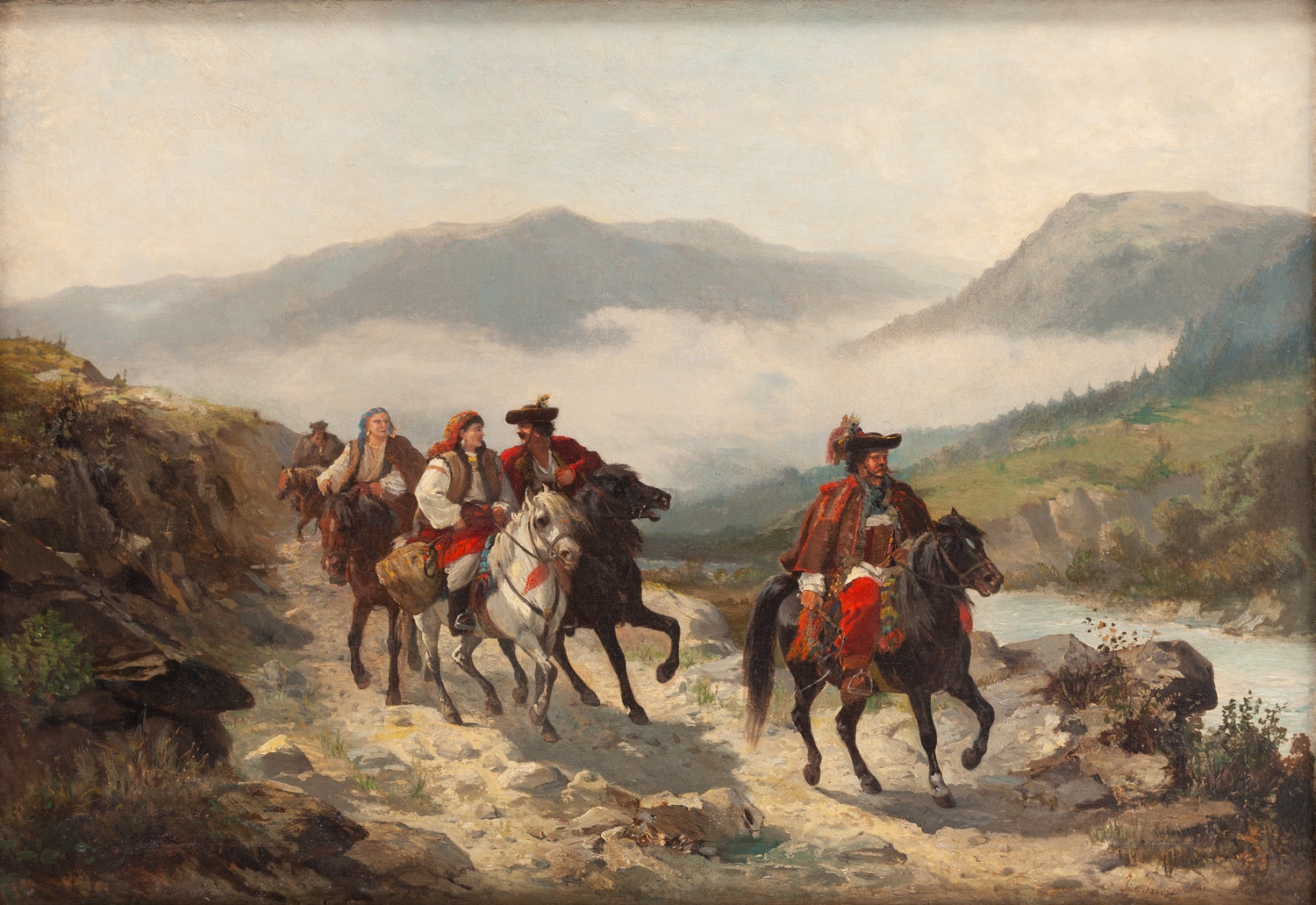 Jozef Jaroszynski | Hutsuls in the valley oil/canvas (1918) | MutualArt