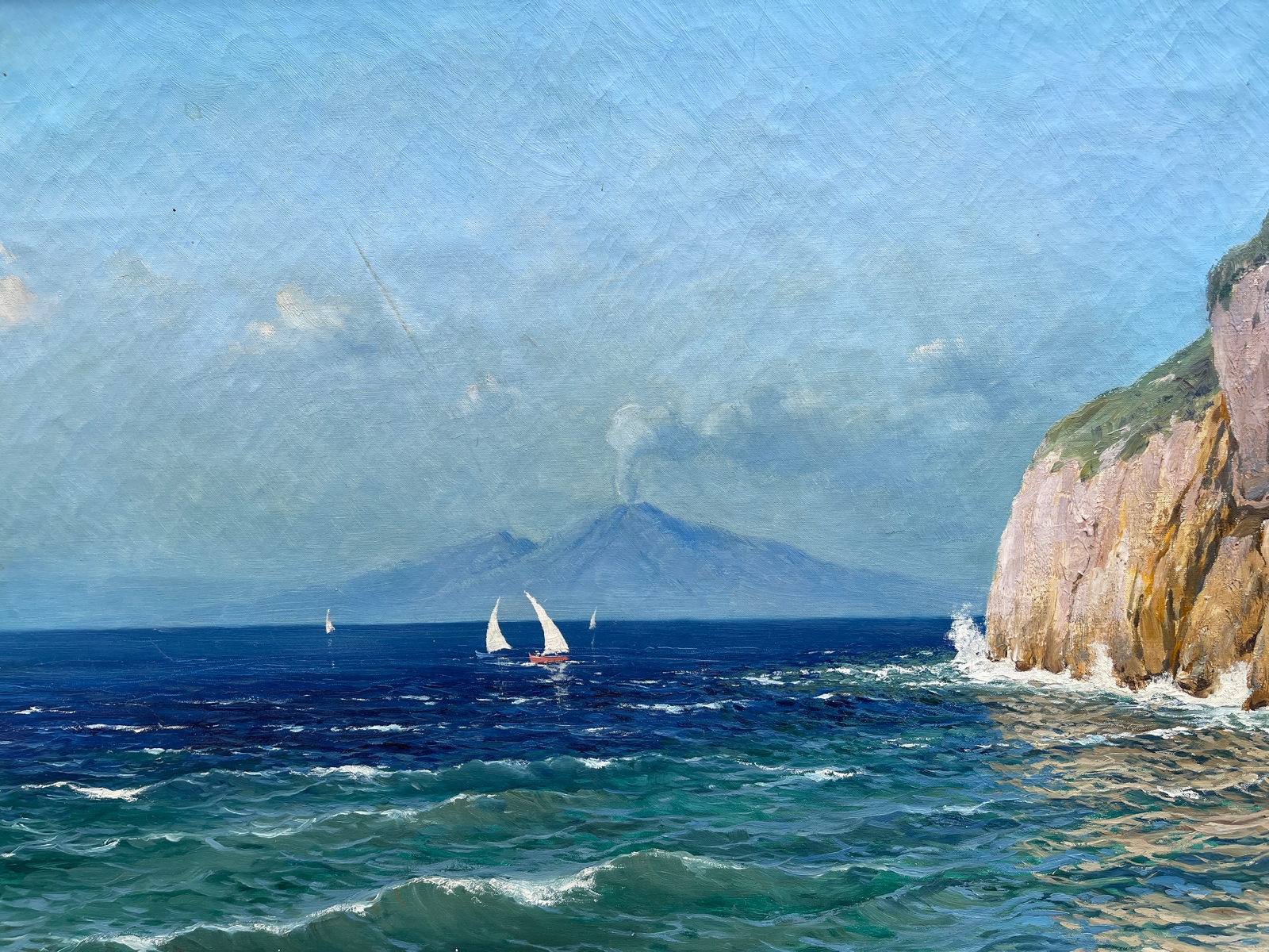 Artwork by Michele Federico, Bright Coastal Landscape with Capri Coast, Made of Oil/ Canvas