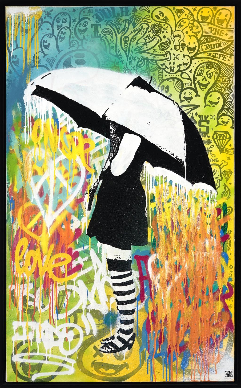 Artwork by INDO, Toyko Rain, Made of mixed media on canvas