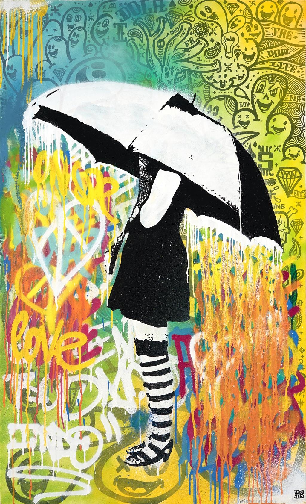 Artwork by INDO, Toyko Rain, Made of mixed media on canvas