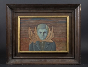 Artwork by Haim Satat, Blauer Kopf mit Vögeln' / 'Blue head with birds