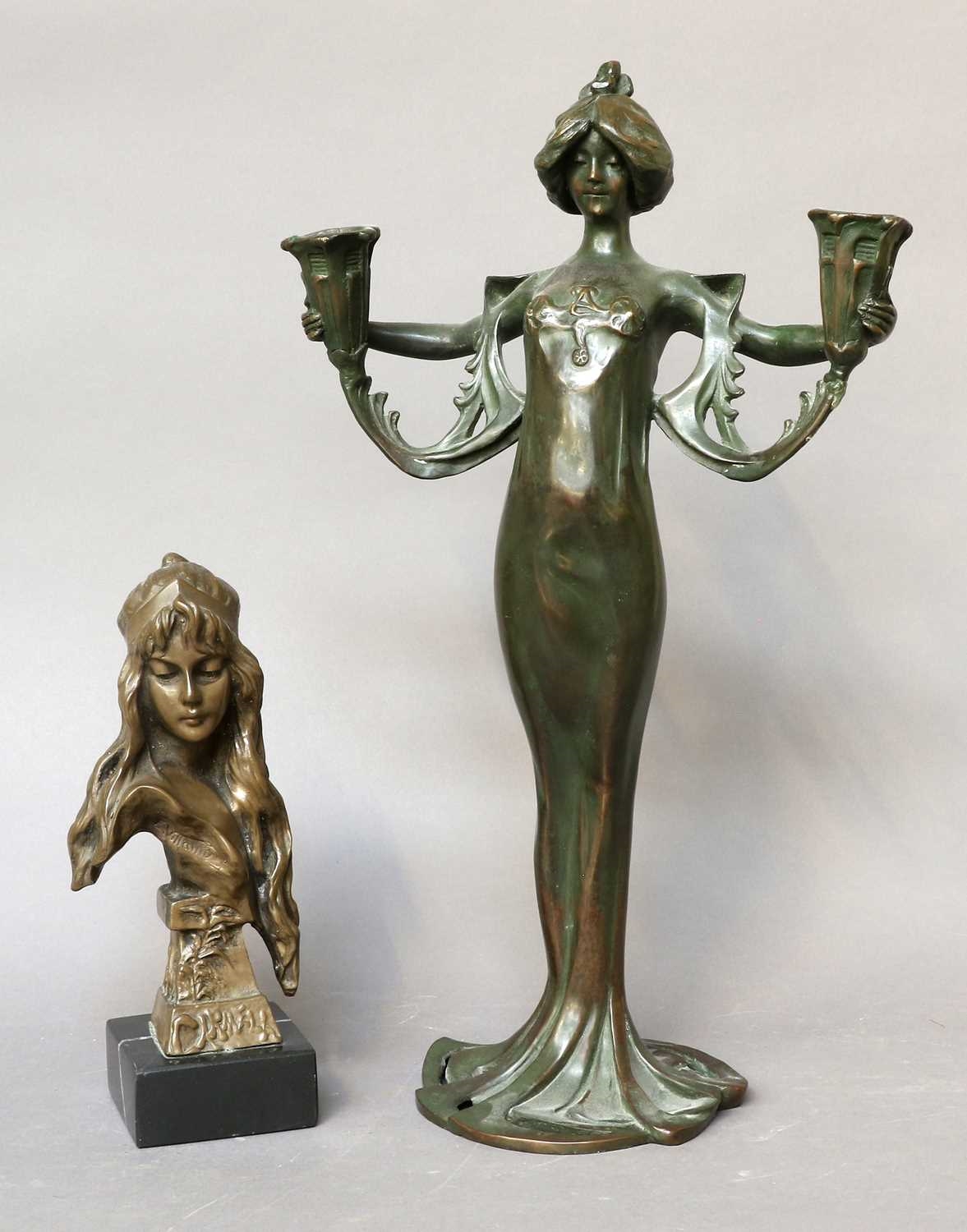 Lucien Charles E. Alliot An Art Nouveau Style Bronze Figural Candle Holder MutualArt