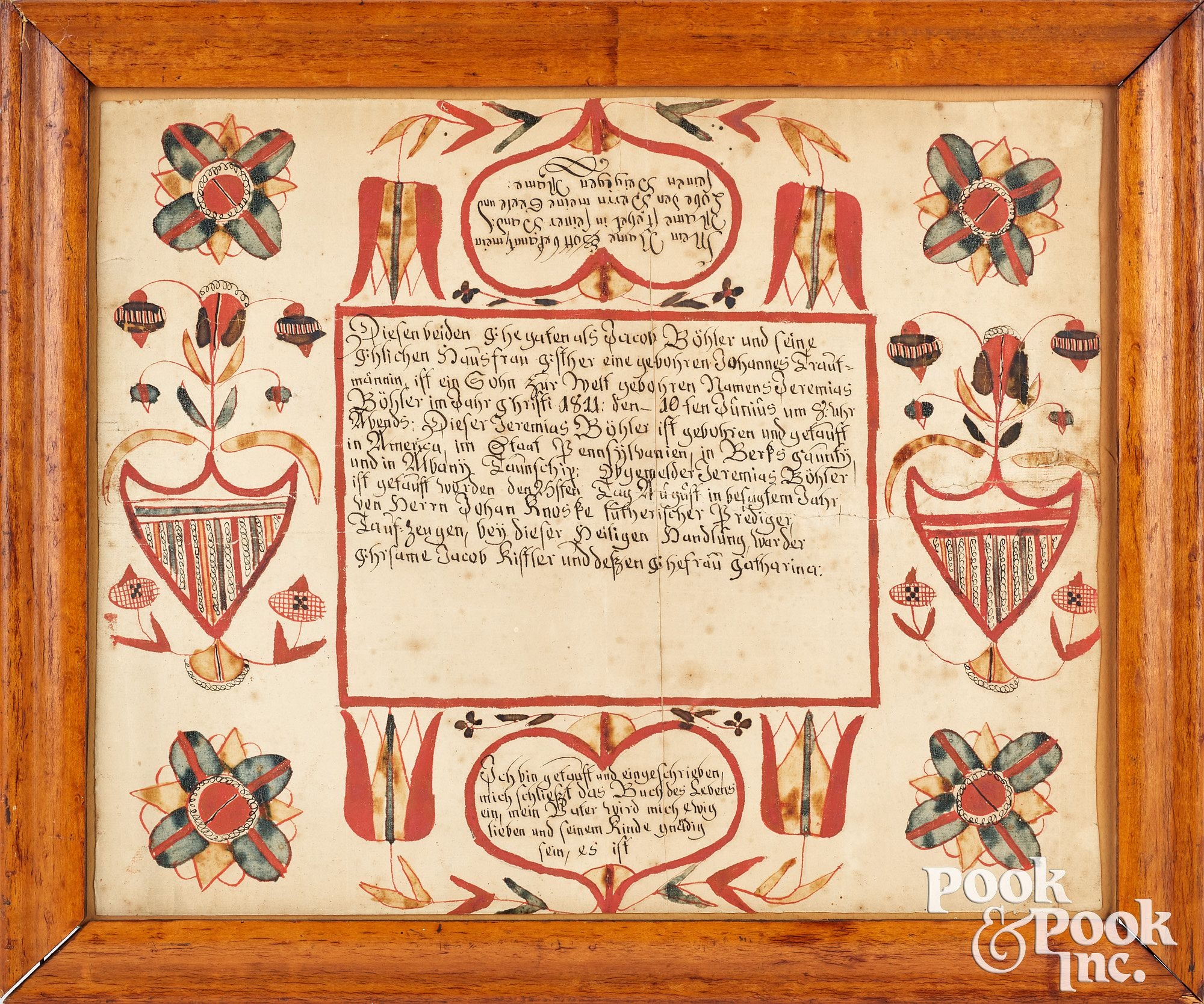 Artwork by Martin Brechall, Martin Brechall fraktur birth certificate, Made of ink and watercolor