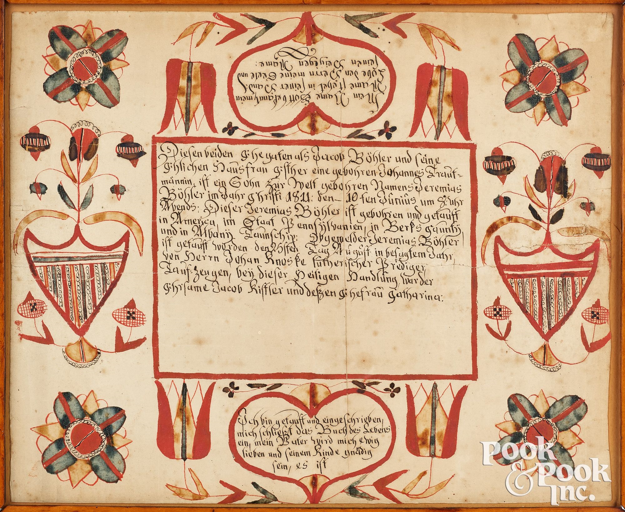 Artwork by Martin Brechall, Martin Brechall fraktur birth certificate, Made of ink and watercolor