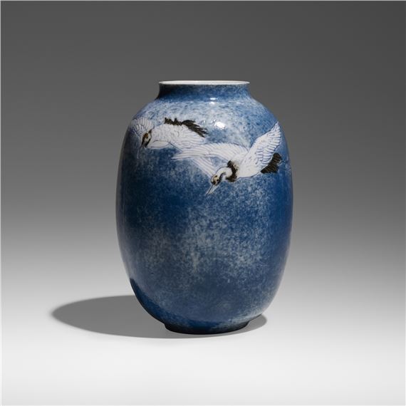 Rare vase with flying cranes by Mary Louise Mclaughlin, circa 1899