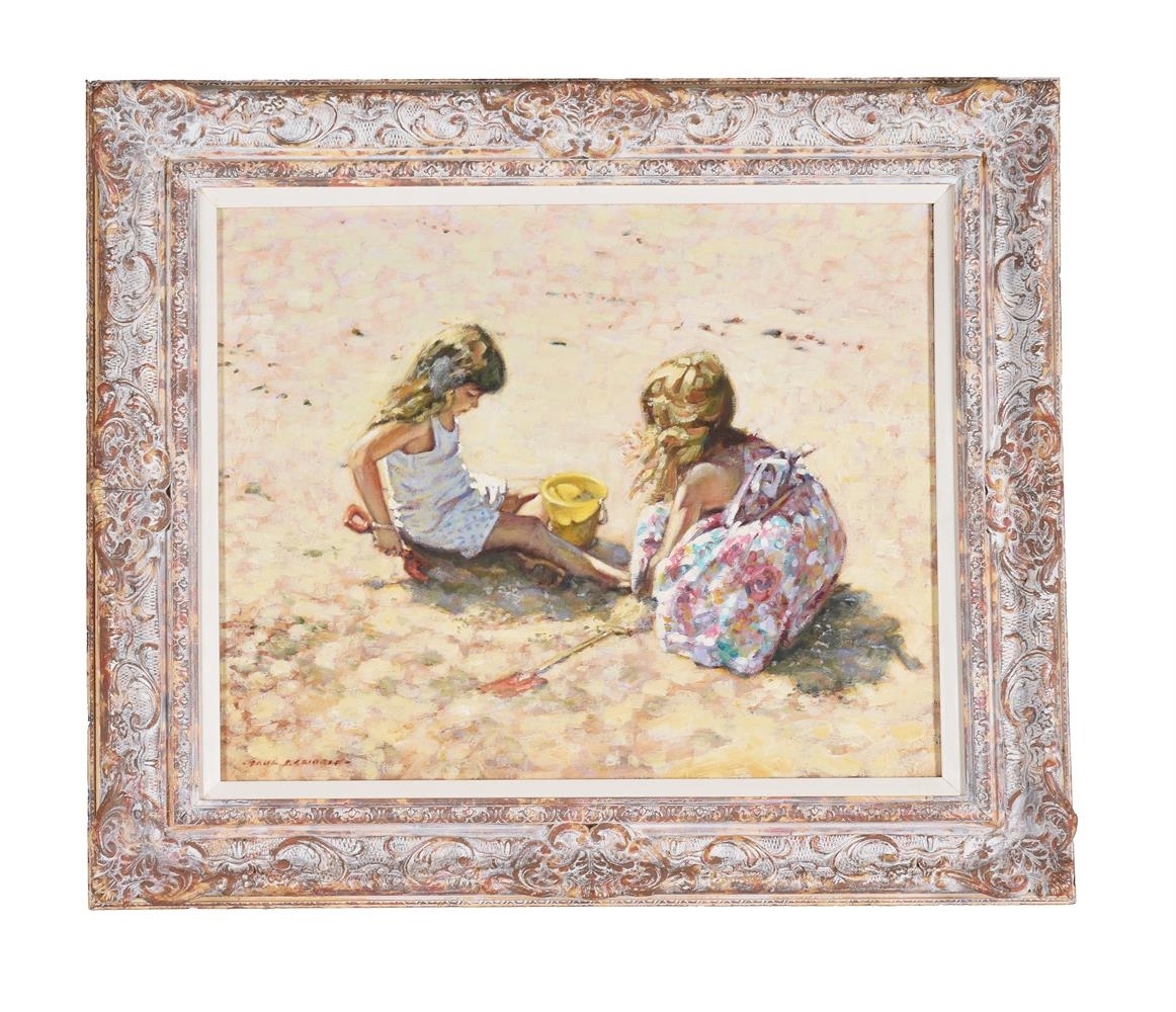 Artwork by Paul S. Gribble, GIRLS PLAYING ON THE BEACH WITH BUCKET AND SPADE, Made of Oil on canvas