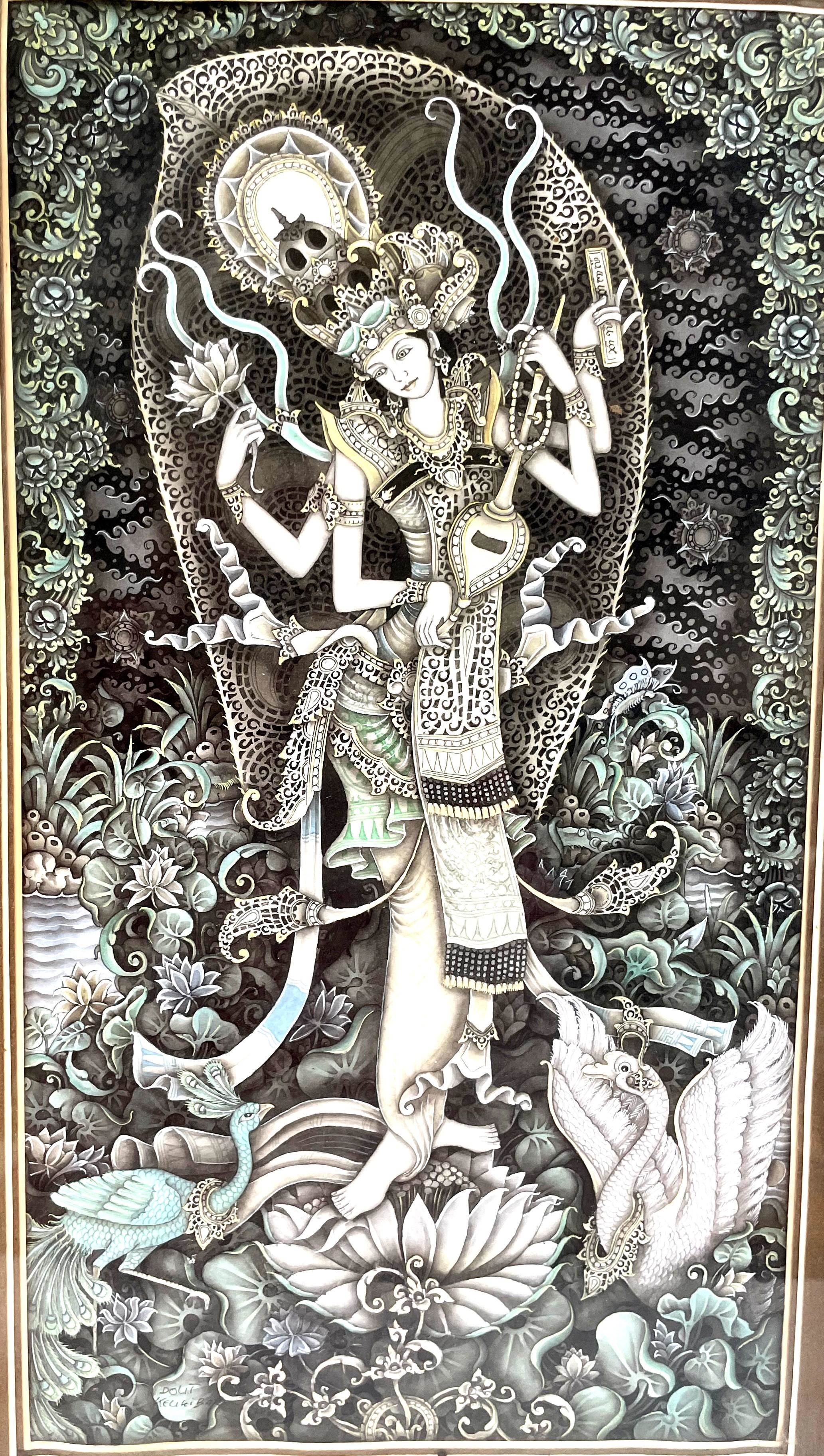 Artwork by I Wayan Dolik, Goddess Saraswati, Made of Pen, ink & watercolour on paper