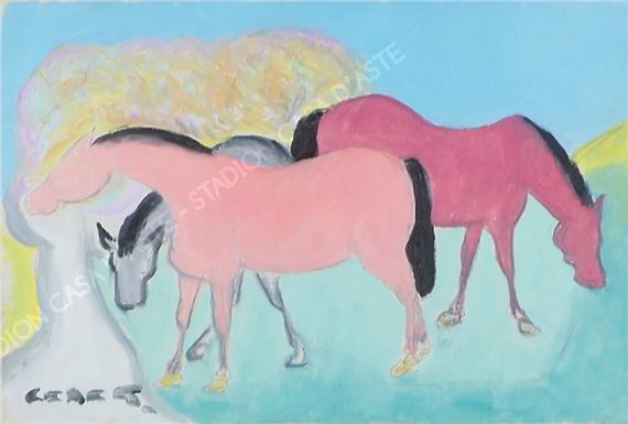 Cavalli al pascolo by Giuseppe Cesetti, 1969