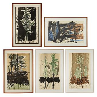 5 Eugene Larkin Woodcuts Pines, Rocks, & Waves - Eugene Larkin