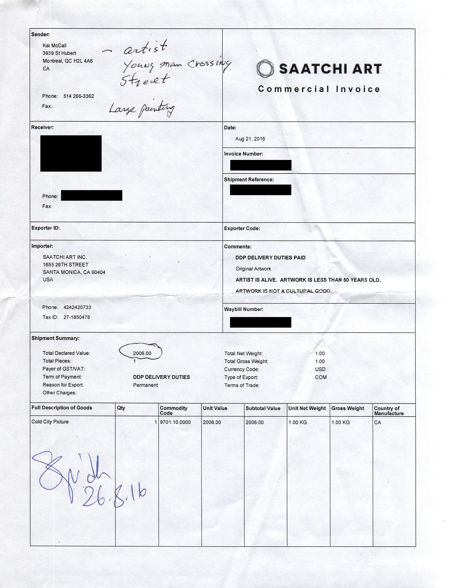 Artwork by Kai McCall, Kai McCall "Cold City Picture" Oil Painting, Made of Oil on canvas