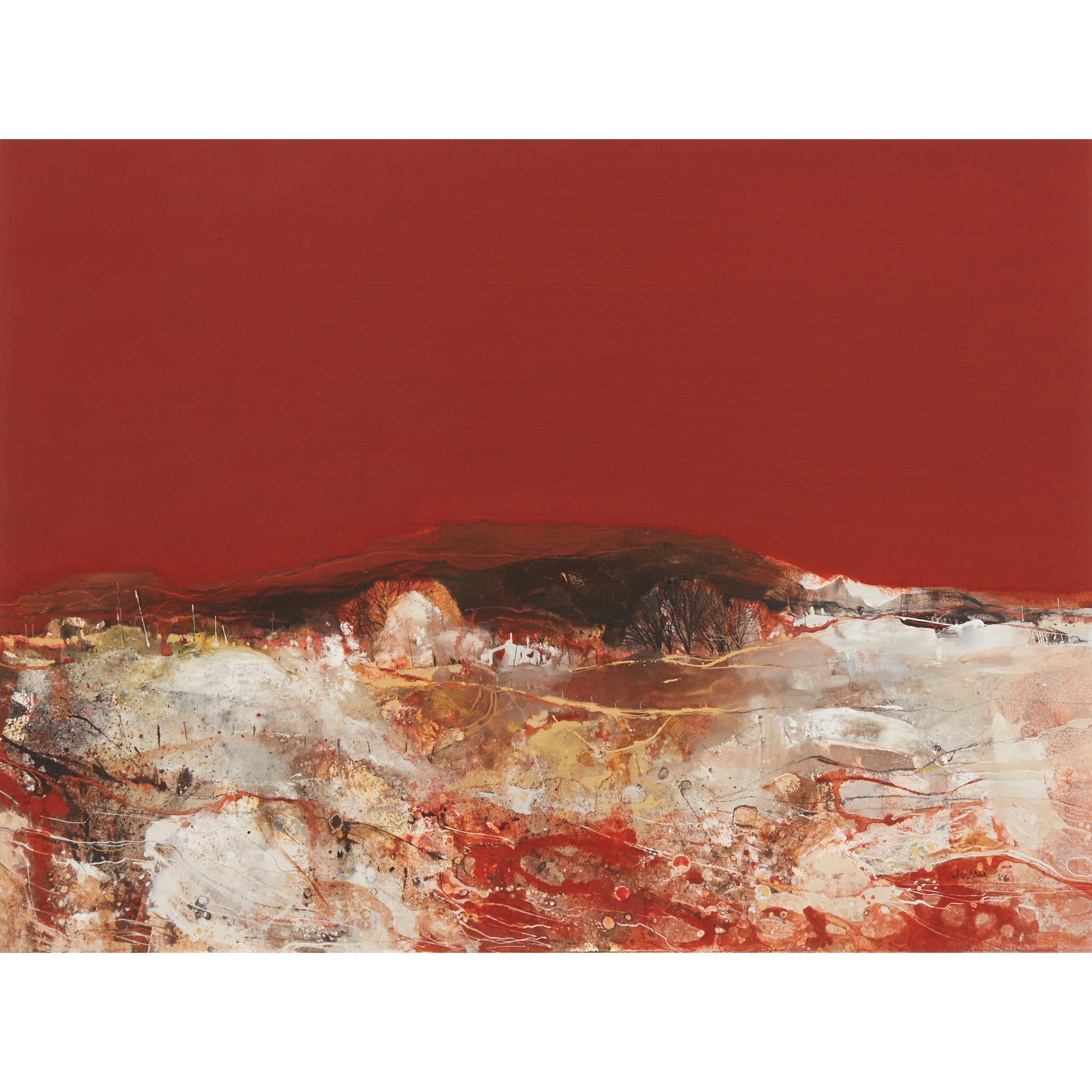 Artwork by Gordon Wyllie, RED SKIES, PERTHSHIRE - 1986, Made of acrylic and gouache