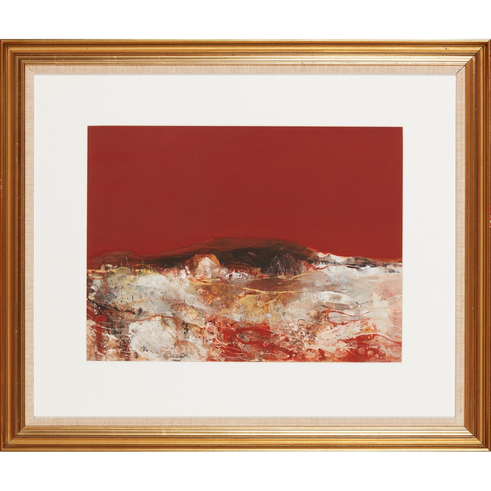Artwork by Gordon Wyllie, RED SKIES, PERTHSHIRE - 1986, Made of acrylic and gouache