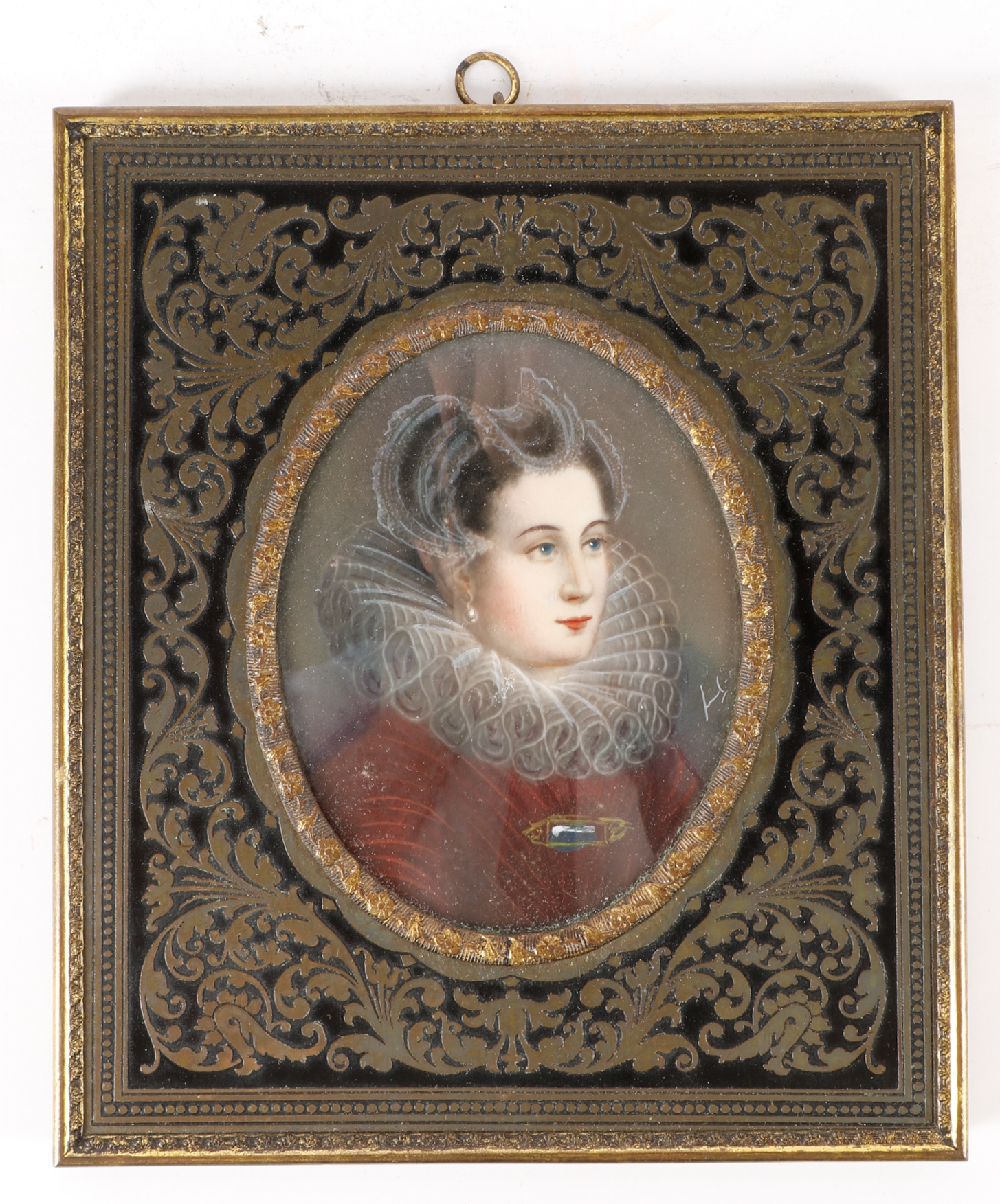 Artwork by Mary Stuart, Collection of 4 Miniature Portraits, 19th C., Made of red bound