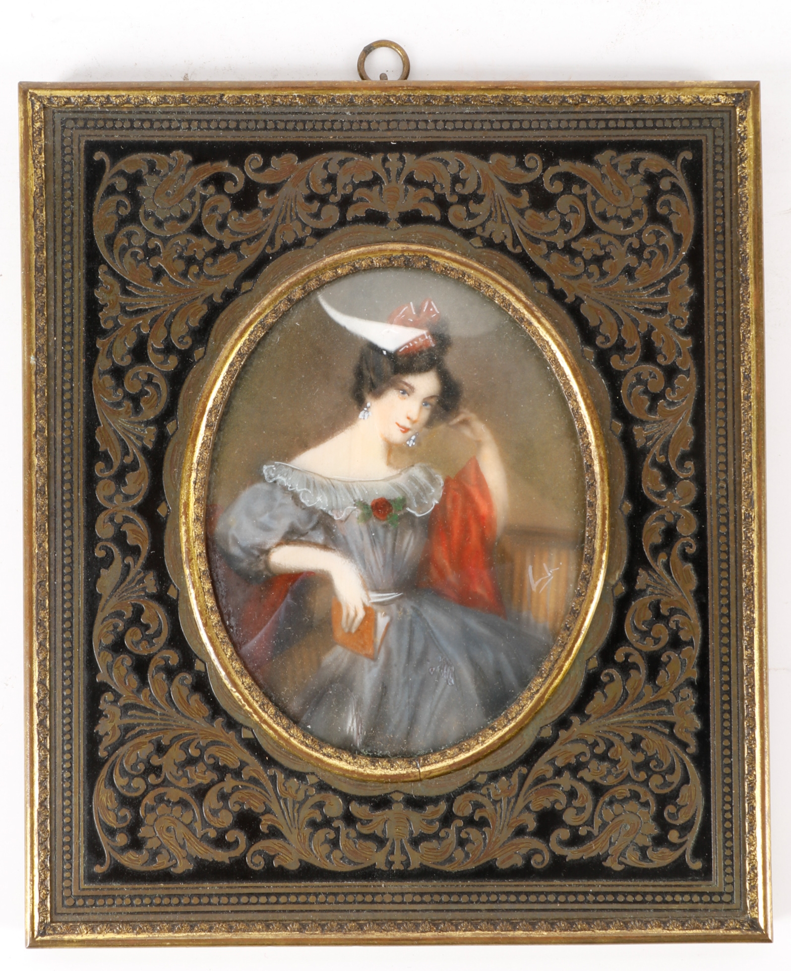 Artwork by Mary Stuart, Collection of 4 Miniature Portraits, 19th C., Made of red bound