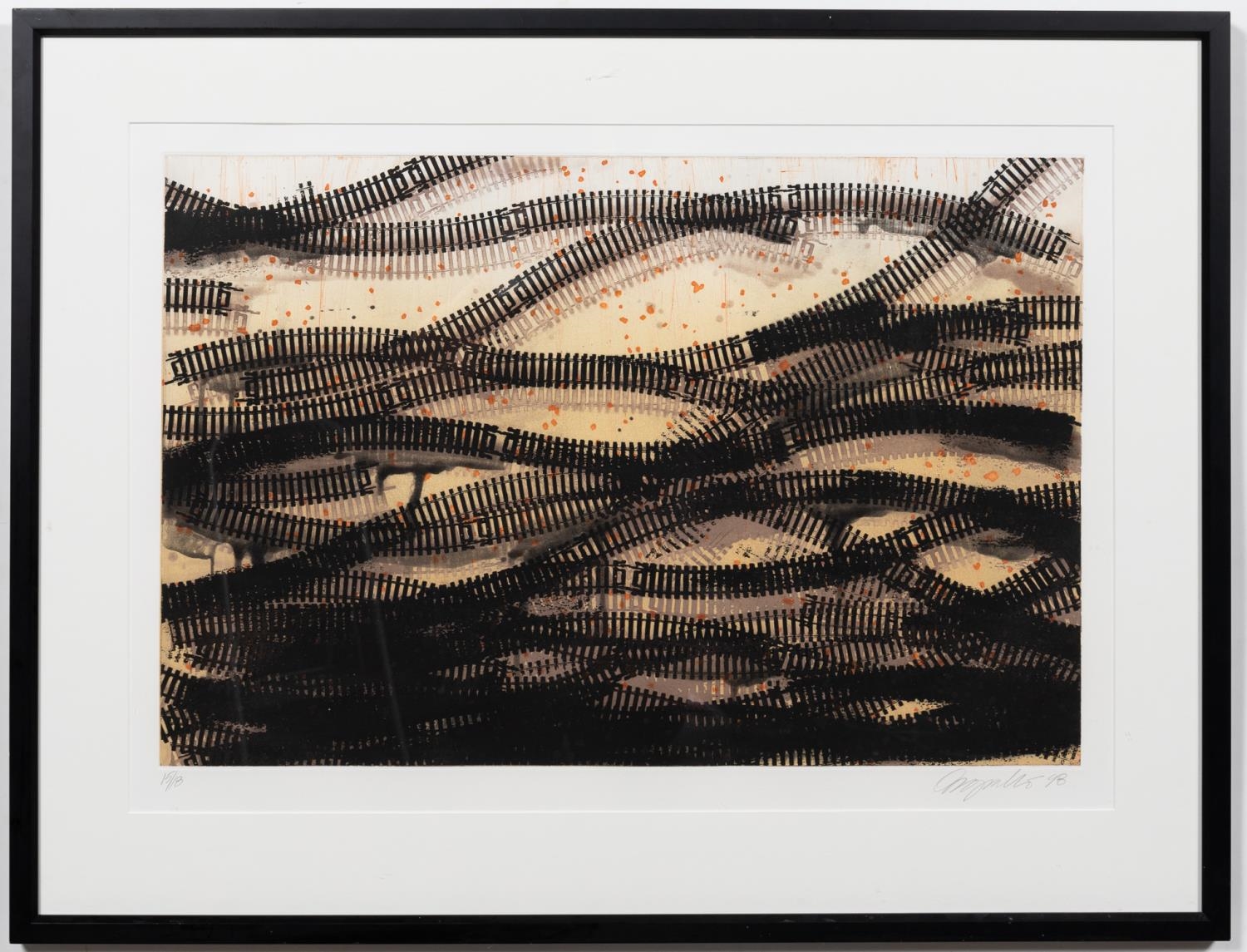 Artwork by Deborah Oropallo, DEBORAH OROPALLO, "RAILING" ETCHING, 1998, Made of ETCHING, 1998, Deborah Oropallo (American, b  1954   )  "Railing"  1998, etching on paper