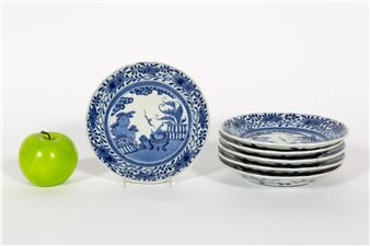 Set of 6, Chinese Qing Hua Porcelain Shallow Bowls - Qing Hua