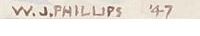 Walter Joseph Phillips signature on watercolour, 1947.